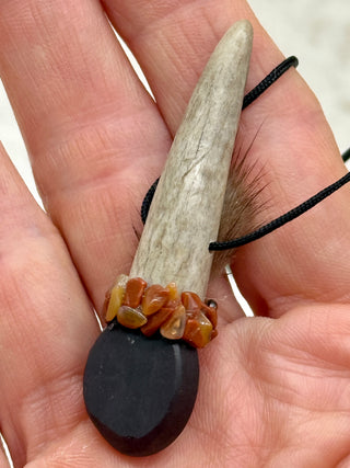 Antler, Star Garnet, Hessonite Garnet, Petrified WoodShamanic Traveling Magic Wand, Energy Healing Pendant, Root, Passion, Fire, Courage