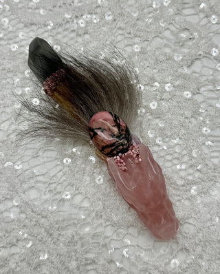 Rose Quartz Dragon, Driftwood, Gray Brazillian Lithium Quartz, Morganite, Kunzite, Thulite, Shamanic Healing Wand, Self-Love, Peace