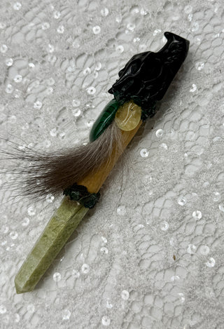 Black Obsidian Dragon, Serpentine, Malachite, Prehnite, Bloodstone Shamanic Healing Wand, Shadow Work, Grounding, Heart Opening