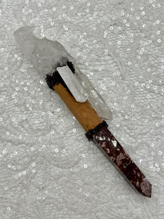Quartz Dragon, Cedar, Red Jasper, Faden Quartz, Scolecite & Garnet Shamanic Healing Wand, Connection Above, Rebirth, Grounding, Purpose