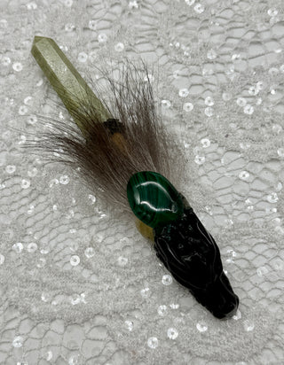 Black Obsidian Dragon, Serpentine, Malachite, Prehnite, Bloodstone Shamanic Healing Wand, Shadow Work, Grounding, Heart Opening