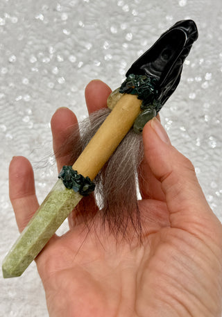 Black Obsidian Dragon, Serpentine, Malachite, Prehnite, Bloodstone Shamanic Healing Wand, Shadow Work, Grounding, Heart Opening