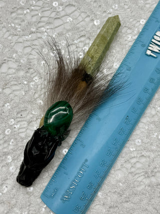 Black Obsidian Dragon, Serpentine, Malachite, Prehnite, Bloodstone Shamanic Healing Wand, Shadow Work, Grounding, Heart Opening