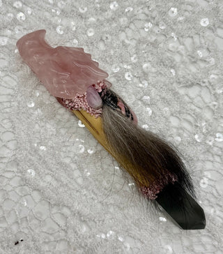 Rose Quartz Dragon, Driftwood, Gray Brazillian Lithium Quartz, Morganite, Kunzite, Thulite, Shamanic Healing Wand, Self-Love, Peace