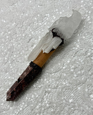 Quartz Dragon, Cedar, Red Jasper, Faden Quartz, Scolecite & Garnet Shamanic Healing Wand, Connection Above, Rebirth, Grounding, Purpose