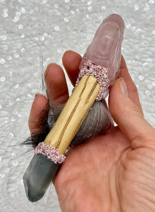 Rose Quartz Dragon, Driftwood, Gray Brazillian Lithium Quartz, Morganite, Kunzite, Thulite, Shamanic Healing Wand, Self-Love, Peace