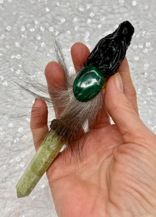 Black Obsidian Dragon, Serpentine, Malachite, Prehnite, Bloodstone Shamanic Healing Wand, Shadow Work, Grounding, Heart Opening