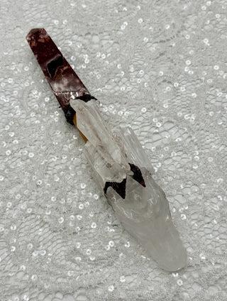 Quartz Dragon, Cedar, Red Jasper, Faden Quartz, Scolecite & Garnet Shamanic Healing Wand, Connection Above, Rebirth, Grounding, Purpose