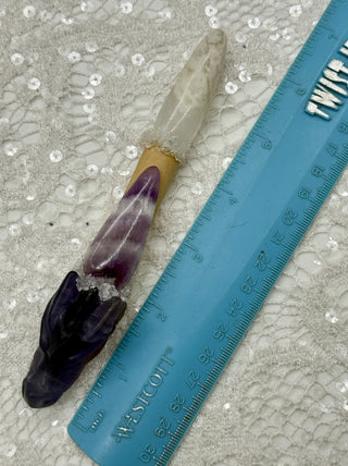 Fluorite Dragon, Amethyst, White Agate & Quartz Shamanic Healing Wand, Quiet Mind, Crown Chakra, Inner Peace, Wisdom