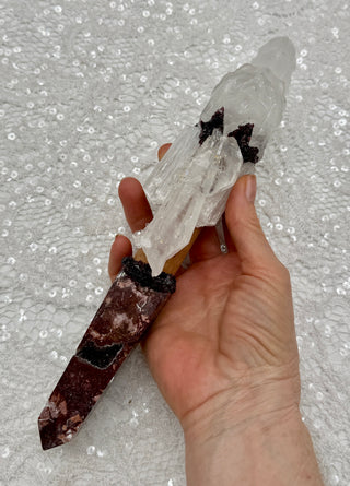 Quartz Dragon, Cedar, Red Jasper, Faden Quartz, Scolecite & Garnet Shamanic Healing Wand, Connection Above, Rebirth, Grounding, Purpose