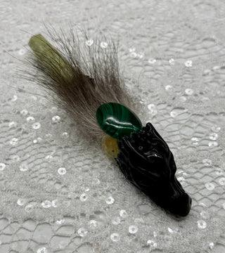 Black Obsidian Dragon, Serpentine, Malachite, Prehnite, Bloodstone Shamanic Healing Wand, Shadow Work, Grounding, Heart Opening