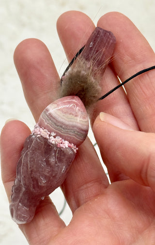 Strawberry Quartz, Pink Tourmaline, Rhodochrosite, Thulite Dragon Traveling Wand, Self-Love, Transformation, Alchemy, Heart Chakra