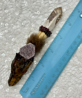 Tiger Eye Dragon, Flower Agate Point, Ruby, Garnet Shamanic Healing Wand, Empowerment, Confidence, Transformation, Protection