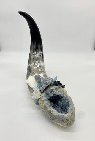 Buffalo, Celestite, Blue Chalcedony Druzy, Quartz, Aquamarine, Aqua Aura Quartz, Apatite, Agate, Shamanic Healing Altar Piece, OOAK Ceremony - Journey There -