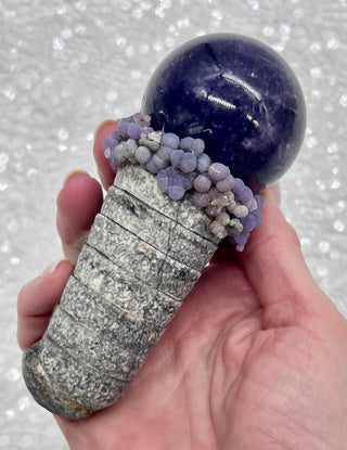 Orthoceras, Lepidolite Sphere, Purpurite, Purple Tourmaline, Charoite, Shamanic Healing Magic Wand, OOAK, Spiritual Awakening, Intuition - Journey There -