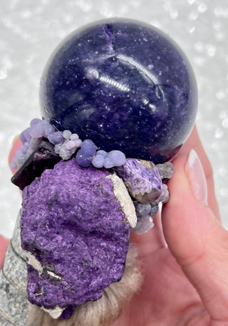 Orthoceras, Lepidolite Sphere, Purpurite, Purple Tourmaline, Charoite, Shamanic Healing Magic Wand, OOAK, Spiritual Awakening, Intuition - Journey There -