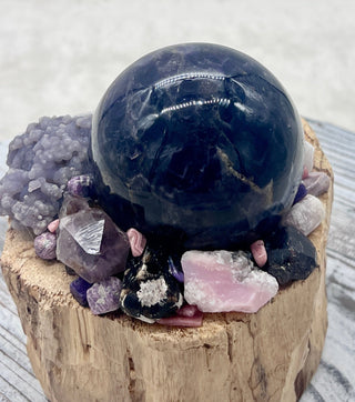 Palo Santo, Amethyst Sphere, Grape Agate, Charoite, Lepidolite, Ametrine, Spessartine Shamanic Healing Wand of Light Orb of Transformation - Journey There -