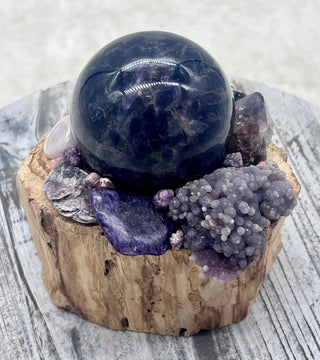 Palo Santo, Amethyst Sphere, Grape Agate, Charoite, Lepidolite, Ametrine, Spessartine Shamanic Healing Wand of Light Orb of Transformation - Journey There -