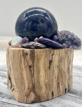 Palo Santo, Amethyst Sphere, Grape Agate, Charoite, Lepidolite, Ametrine, Spessartine Shamanic Healing Wand of Light Orb of Transformation - Journey There -