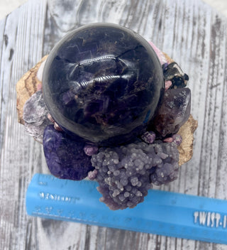 Palo Santo, Amethyst Sphere, Grape Agate, Charoite, Lepidolite, Ametrine, Spessartine Shamanic Healing Wand of Light Orb of Transformation - Journey There -