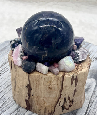 Palo Santo, Amethyst Sphere, Grape Agate, Charoite, Lepidolite, Ametrine, Spessartine Shamanic Healing Wand of Light Orb of Transformation - Journey There -