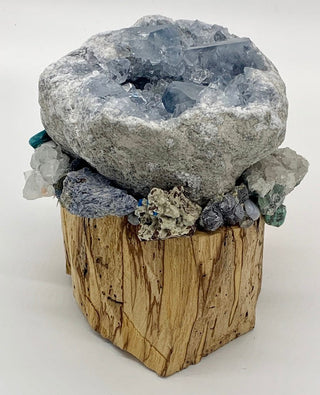 Palo Santo, Celestite, Fluorite, Chrysocolla, Apophyllite, Quartz, Azurite, Calcite, Galena, Turquoise, Shamanic Healing Altar Piece - Journey There -