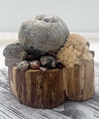 Palo Santo, Sphalerite Sphere, Smoky Quartz Skull, Spirit Quartz, Ocean Jasper Shamanic Healing Wand of Light Orb of Transformation - Journey There -