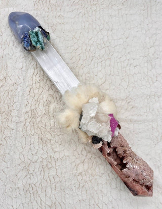 Selenite, Pink Amethyst, Chalcedony, White Calcite, Cobalt Calcite, Kunzite, Pink Tourmaline, Shamanic Healing Altar Piece, OOAK Ceremony - Journey There -