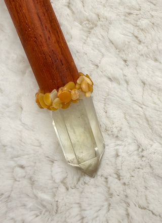 Sea Urchin Rattle Shaker, Citrine Point, Pink Scolecite, Ruby Record Keeper, Yellow Jade