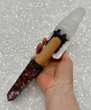 Quartz Dragon, Cedar, Red Jasper, Faden Quartz, Scolecite & Garnet Shamanic Healing Wand, Connection Above, Rebirth, Grounding, Purpose