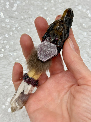 Tiger Eye Dragon, Flower Agate Point, Ruby, Garnet Shamanic Healing Wand, Empowerment, Confidence, Transformation, Protection