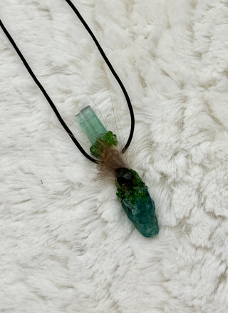 Fluorite, Green Tourmaline, Moldavite, Chrome Diopside Dragon Traveling Wand, Awakening, Heart Chakra, Higher Consciousness