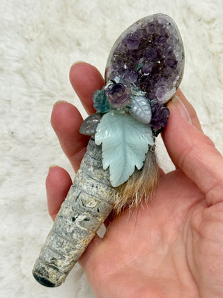 Orthoceras Fossil, Amethyst, Fluorite, Aventurine, Peach Moonstone Healing Wand, Magic, Magick