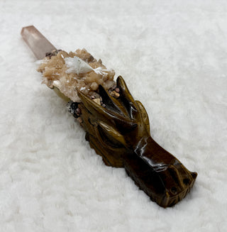 Crystal Dragon Wand – Tiger Eye, Smoky Quartz, Scolecite, Grounding Protection Tool, Spiritual Healing Decor,  Empowerment, Peace