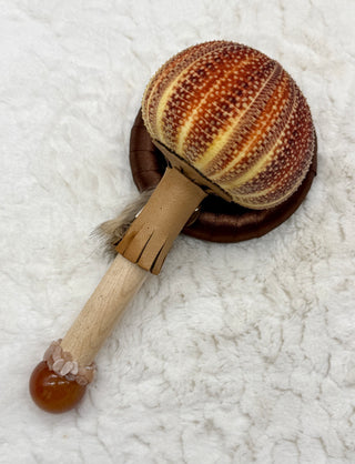 Sea Urchin Rattle Shaker, Rutilated Quartz Skull, Carnelian, Peach Moonstone, Healing, Meditation