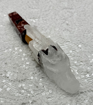 Quartz Dragon, Cedar, Red Jasper, Faden Quartz, Scolecite & Garnet Shamanic Healing Wand, Connection Above, Rebirth, Grounding, Purpose