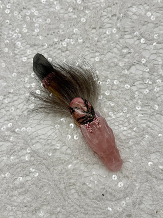 Rose Quartz Dragon, Driftwood, Gray Brazillian Lithium Quartz, Morganite, Kunzite, Thulite, Shamanic Healing Wand, Self-Love, Peace