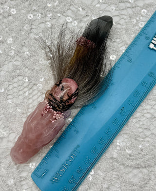 Rose Quartz Dragon, Driftwood, Gray Brazillian Lithium Quartz, Morganite, Kunzite, Thulite, Shamanic Healing Wand, Self-Love, Peace