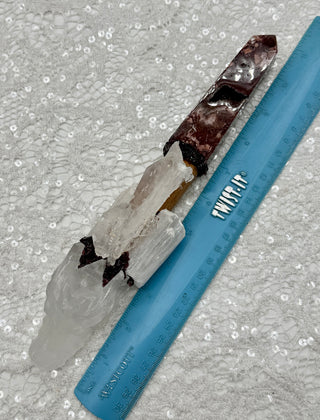 Quartz Dragon, Cedar, Red Jasper, Faden Quartz, Scolecite & Garnet Shamanic Healing Wand, Connection Above, Rebirth, Grounding, Purpose