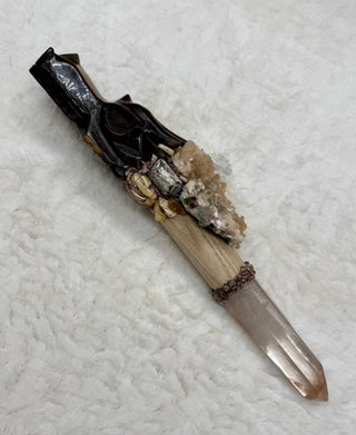 Crystal Dragon Wand – Tiger Eye, Smoky Quartz, Scolecite, Grounding Protection Tool, Spiritual Healing Decor,  Empowerment, Peace