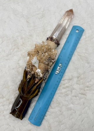 Crystal Dragon Wand – Tiger Eye, Smoky Quartz, Scolecite, Grounding Protection Tool, Spiritual Healing Decor,  Empowerment, Peace