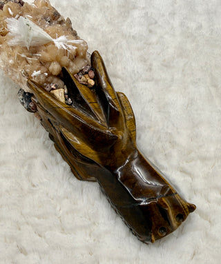 Crystal Dragon Wand – Tiger Eye, Smoky Quartz, Scolecite, Grounding Protection Tool, Spiritual Healing Decor,  Empowerment, Peace