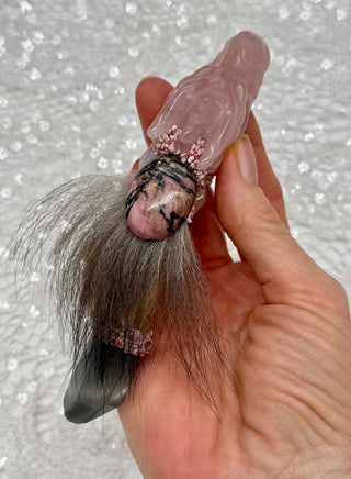 Rose Quartz Dragon, Driftwood, Gray Brazillian Lithium Quartz, Morganite, Kunzite, Thulite, Shamanic Healing Wand, Self-Love, Peace