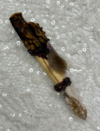 Tiger Eye Dragon, Flower Agate Point, Ruby, Garnet Shamanic Healing Wand, Empowerment, Confidence, Transformation, Protection