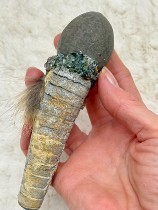 Orthoceras Fossil, Amethyst, Fluorite, Aventurine, Peach Moonstone Healing Wand, Magic, Magick