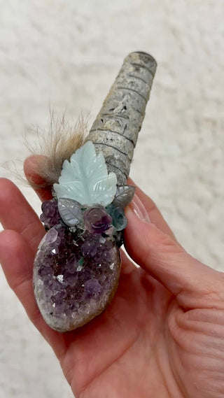 Orthoceras Fossil, Amethyst, Fluorite, Aventurine, Peach Moonstone Healing Wand, Magic, Magick