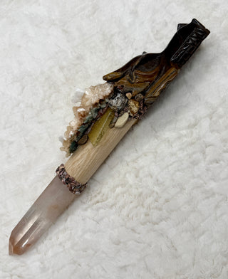 Crystal Dragon Wand – Tiger Eye, Smoky Quartz, Scolecite, Grounding Protection Tool, Spiritual Healing Decor,  Empowerment, Peace