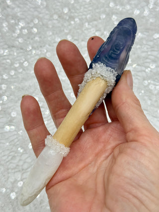 Fluorite Dragon, Amethyst, White Agate & Quartz Shamanic Healing Wand, Quiet Mind, Crown Chakra, Inner Peace, Wisdom