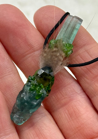 Fluorite, Green Tourmaline, Moldavite, Chrome Diopside Dragon Traveling Wand, Awakening, Heart Chakra, Higher Consciousness