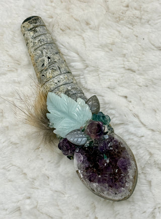 Orthoceras Fossil, Amethyst, Fluorite, Aventurine, Peach Moonstone Healing Wand, Magic, Magick